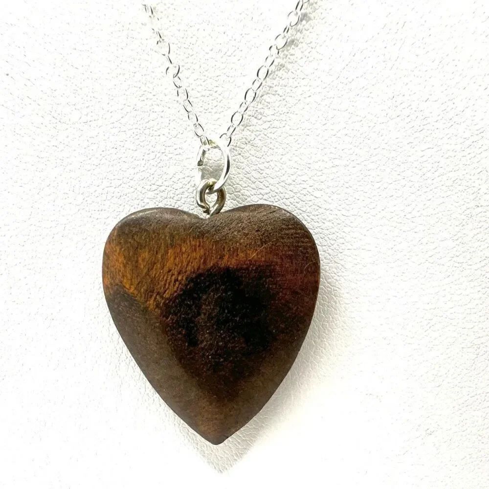 Brown wooden heart pendant necklace
